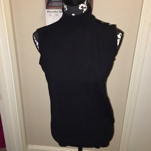 Classic Dianne Gilman Black Sleeveless Mock Turtleneck Button Detail Sweater